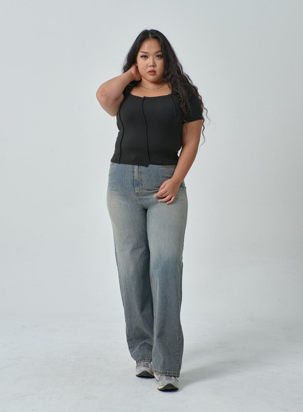 Plus Square Neck Crop T-Shirt IF317