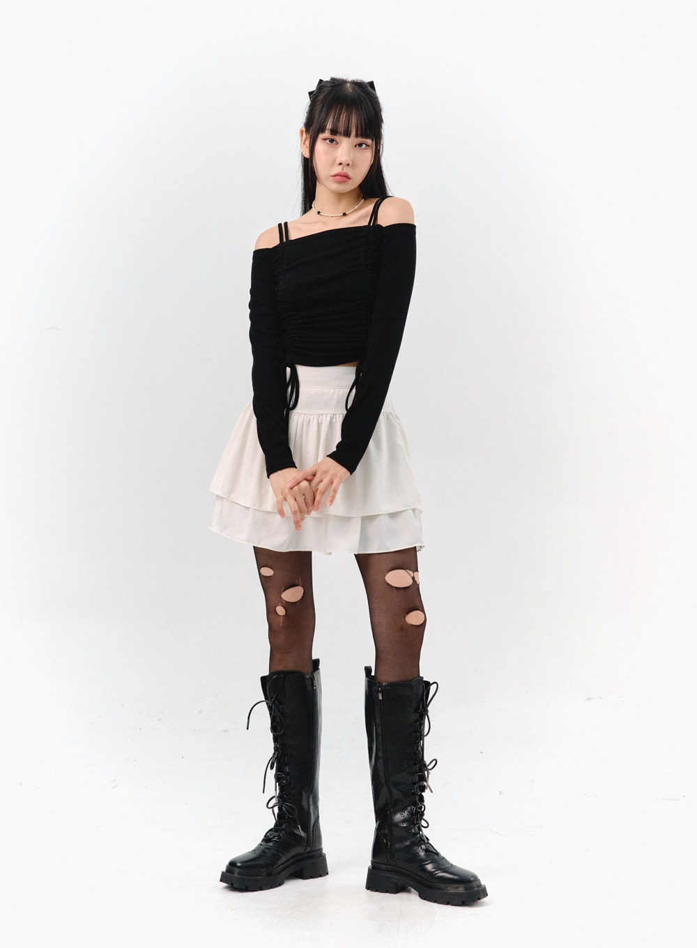 Tiered Elastic Band Mini Skirt IS322