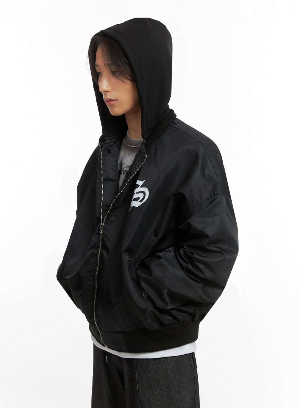Men's Hooded Zip-Up Bomber Jacket IO402