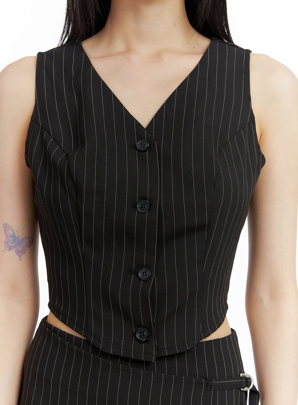 Striped V-Neck Crop Vest CL402