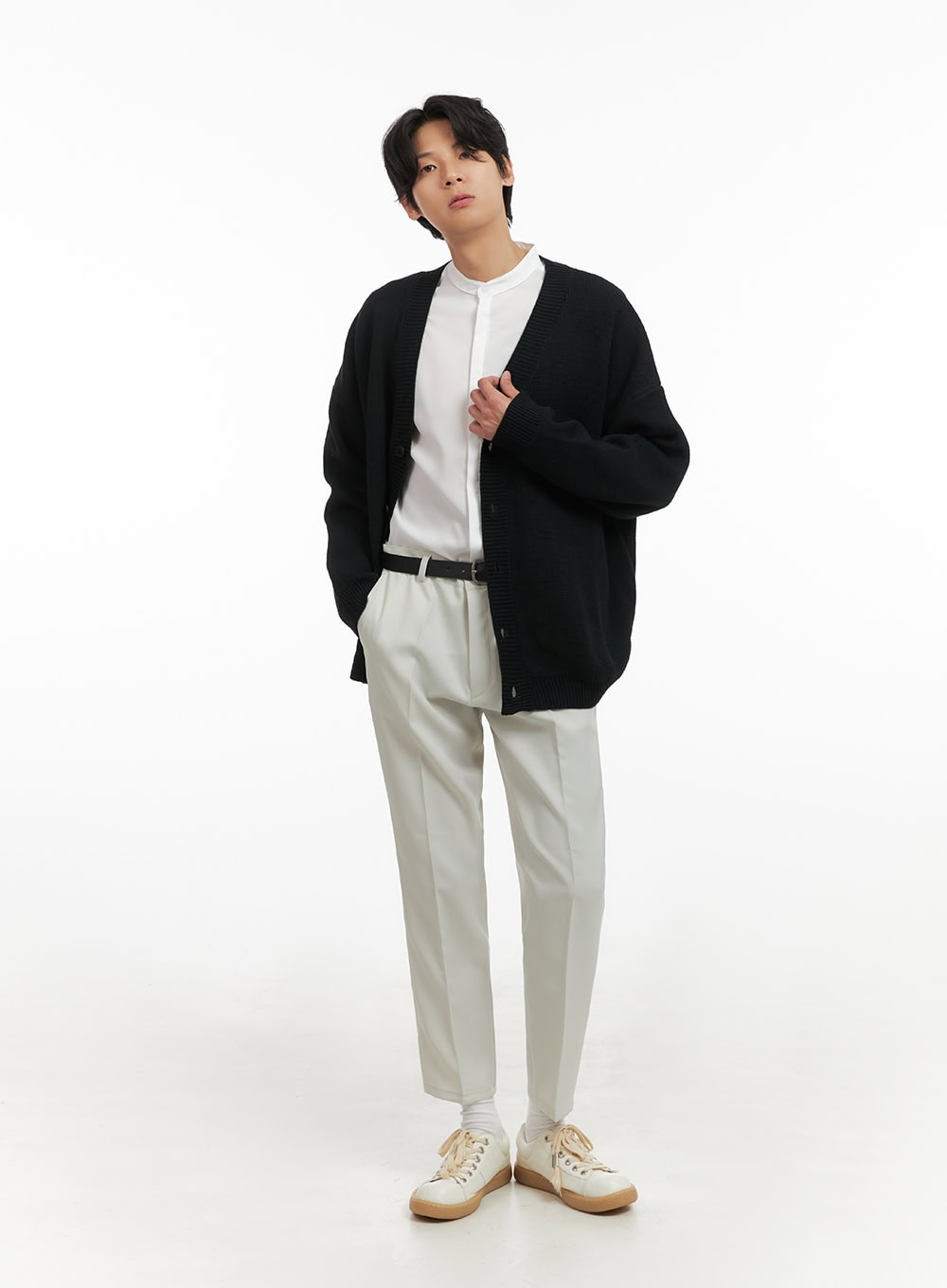 Men's Solid Collarless Long Shirt IY402