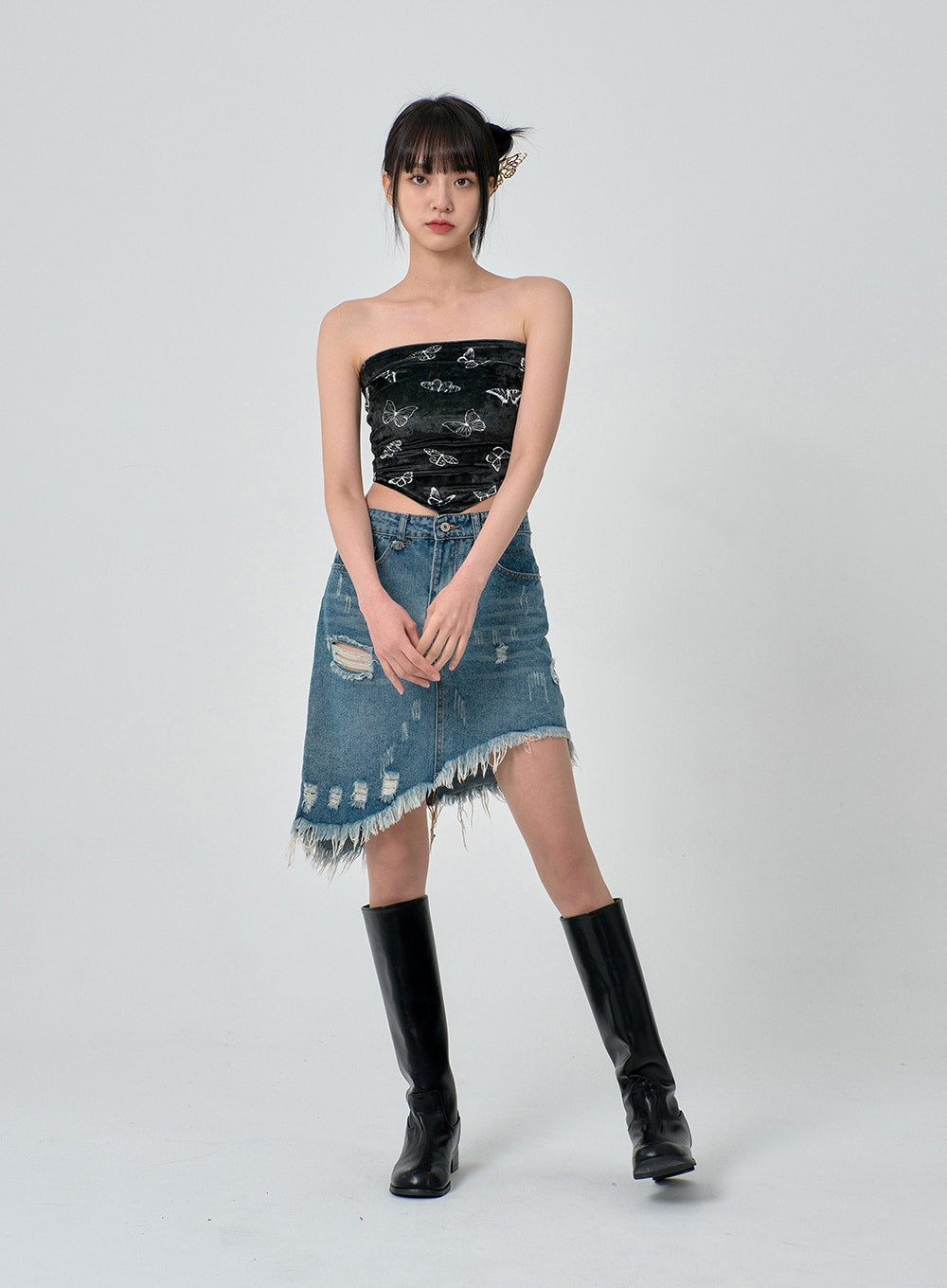 Velvet Butterfly Sleeveless Crop Top BN22