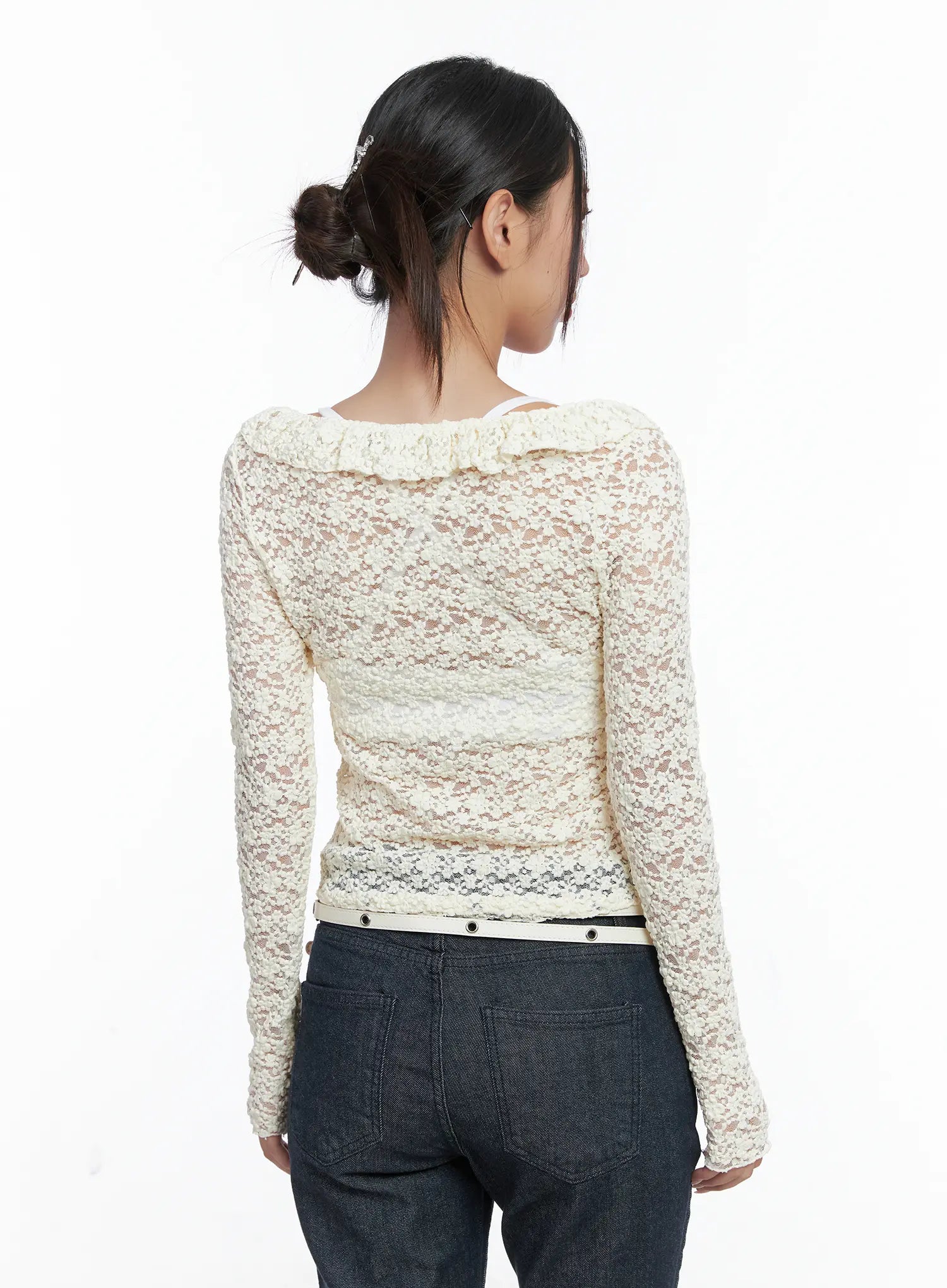 Lace Ruffle Long Sleeve Top CS502