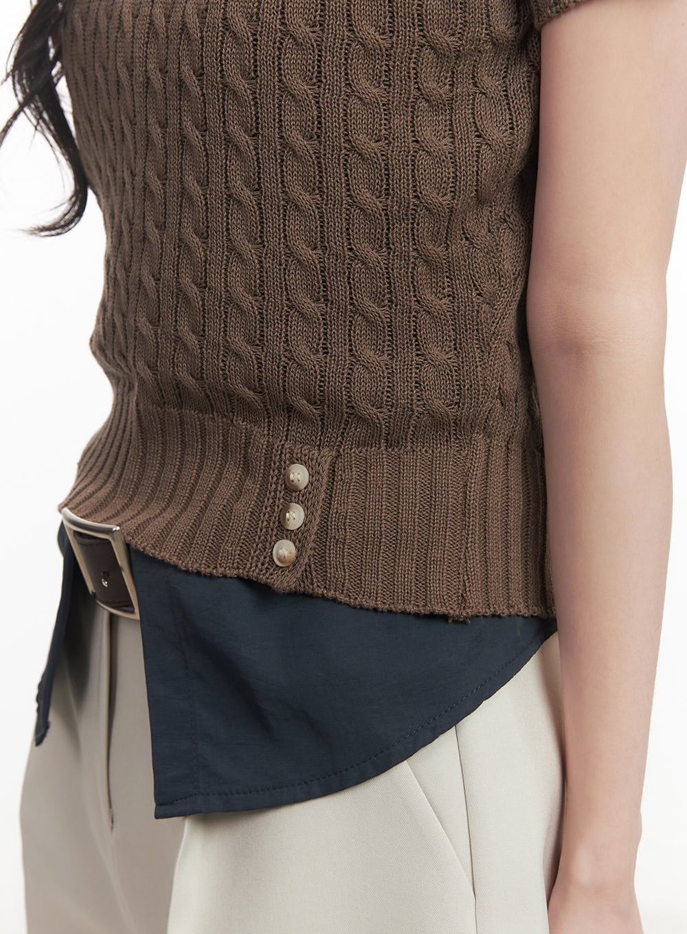 Cable Knit Short Sleeve Sweater CA510