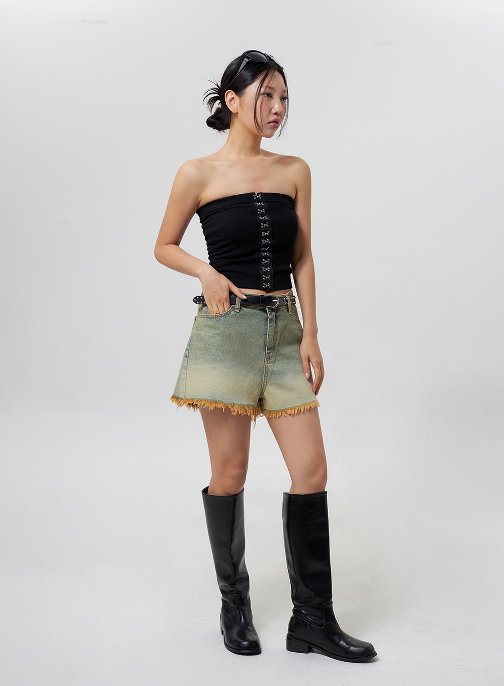 Denim Ripped Hem Shorts CY325