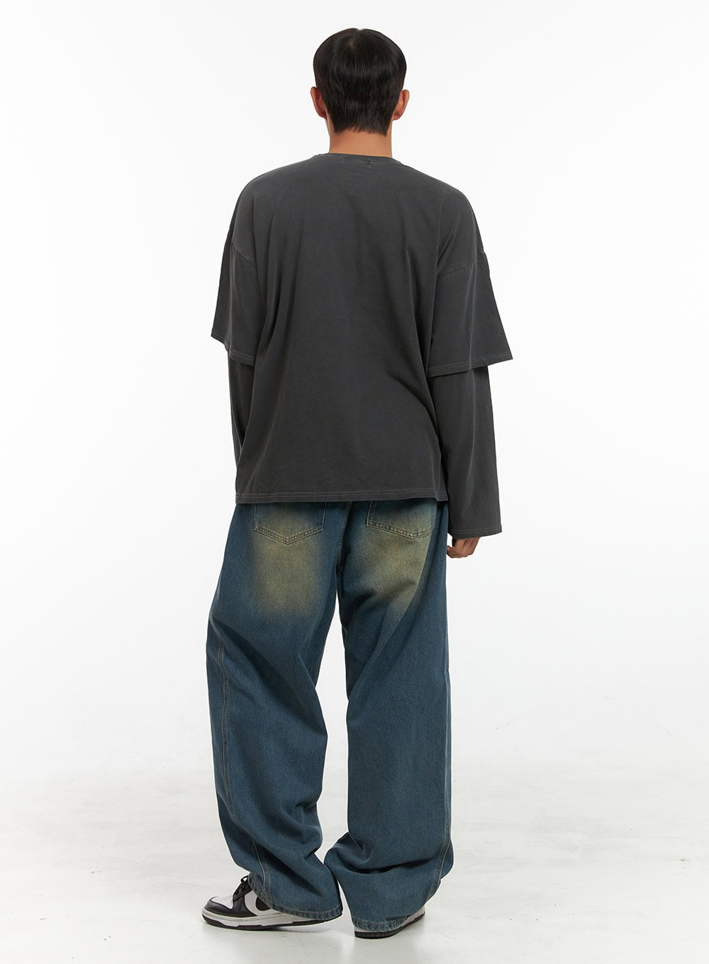 Men's Washed Cotton Wide Leg Jeans (Dark blue) IS420