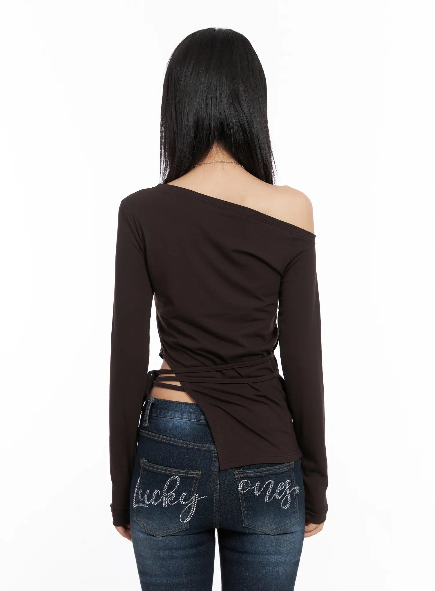 Asymmetric Slit Wrap Long Sleeve Top CO507