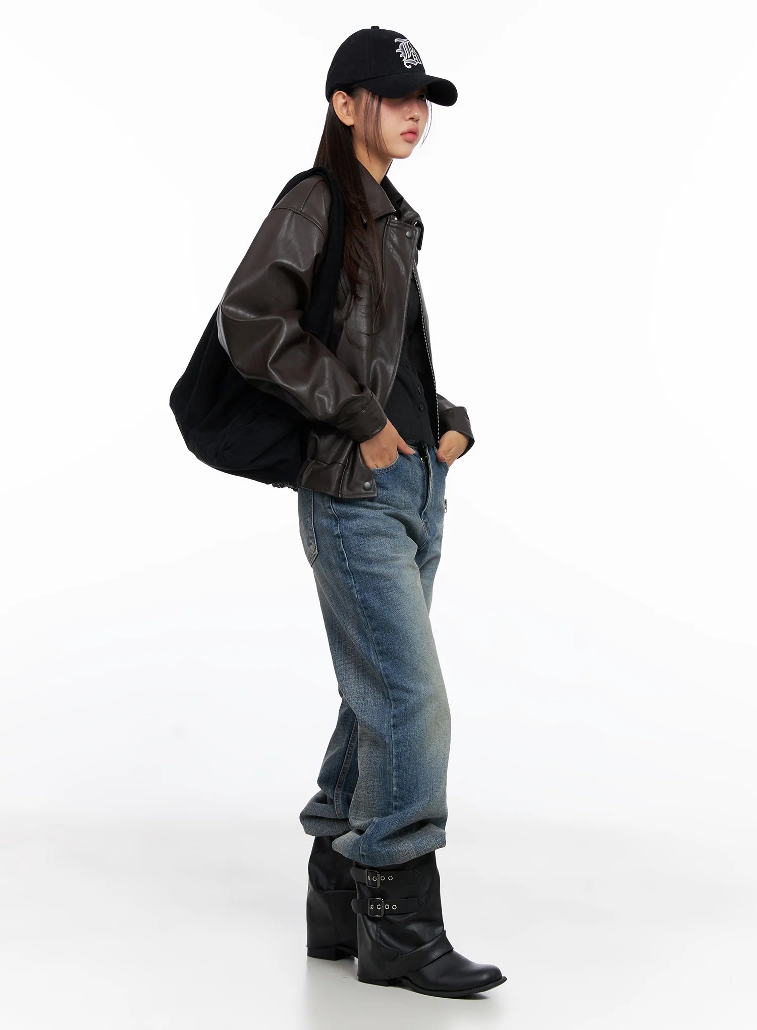 Faux Leather Bomber Jacket CD321