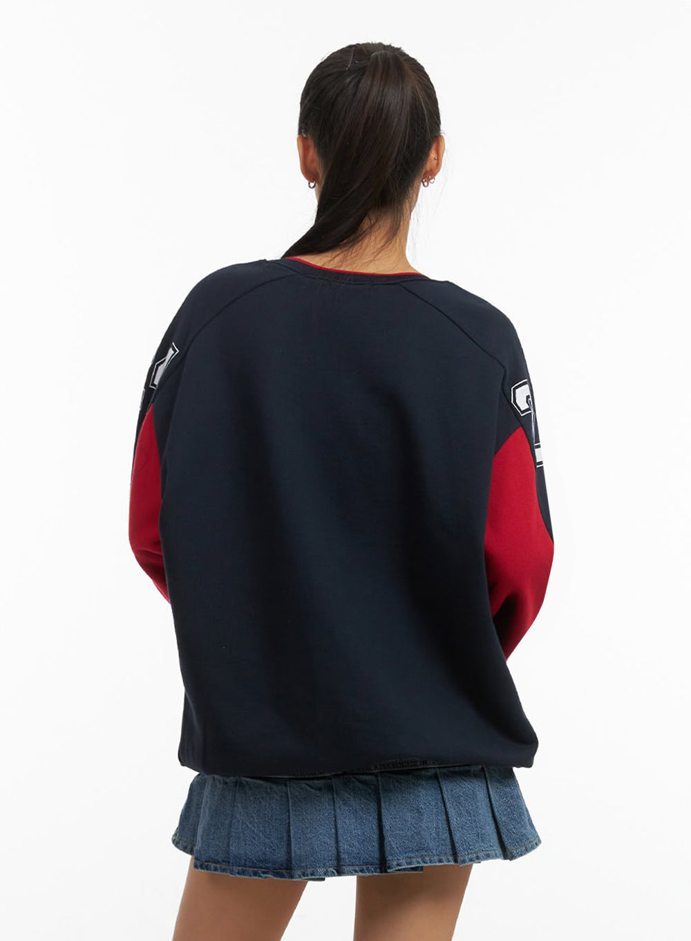 Dark Blue V-Neck Jersey Sweatshirt IO409