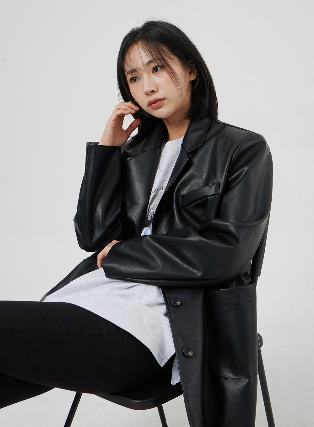 Faux Leather Oversized Jacket OM306