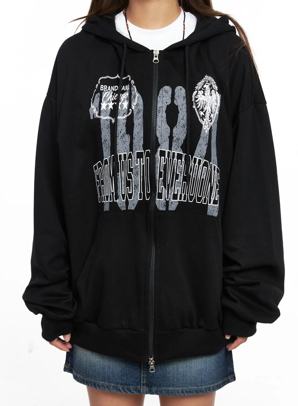 Oversized Graphic Zip-Up Hoodie CO513