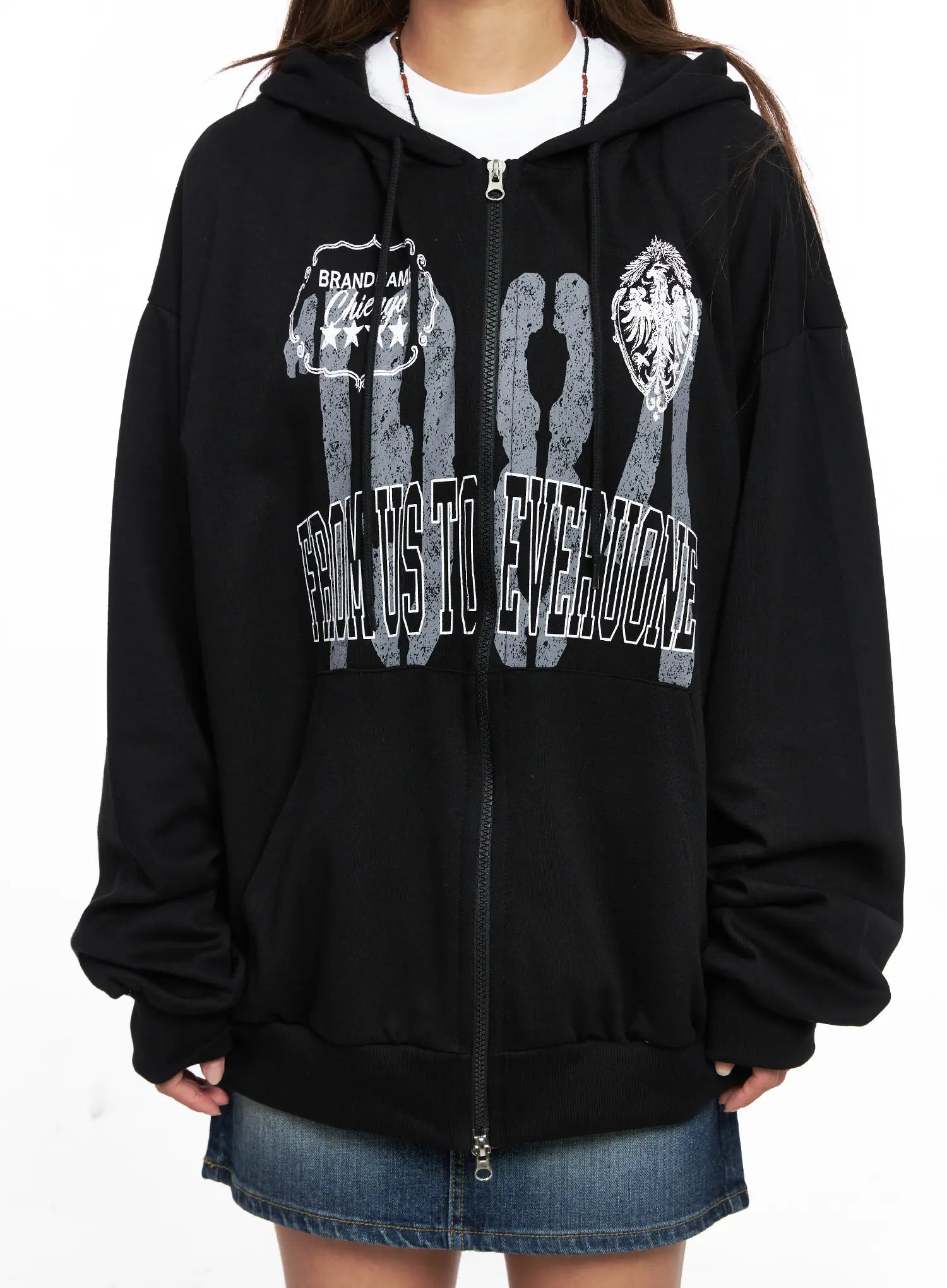 Oversized Graphic Zip-Up Hoodie CO513