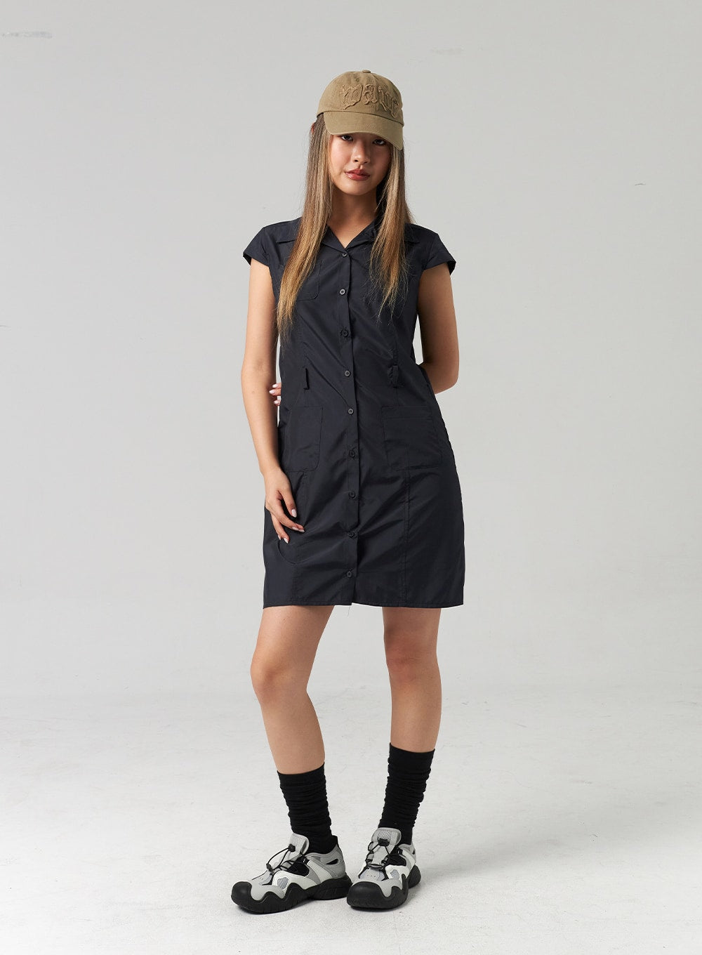 Nylon Button Mini Dress CL307