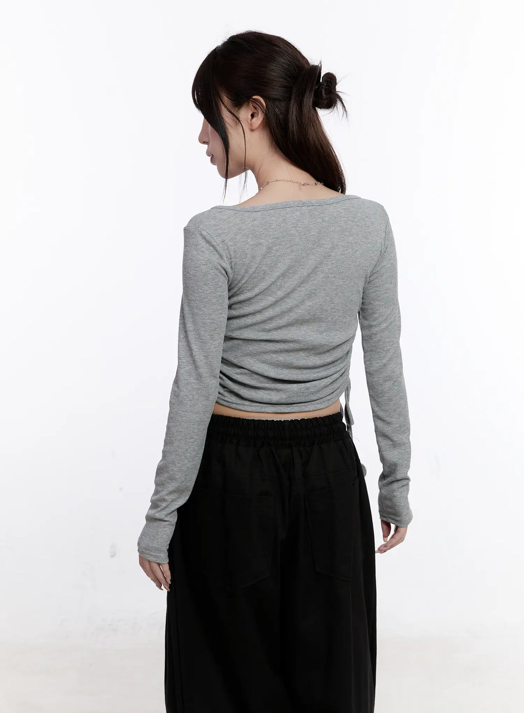 Shirred Long Sleeve Crop Top CO501