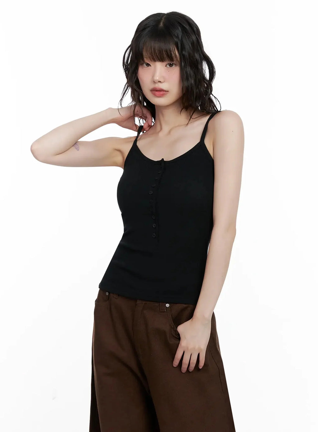 Ribbed Button Front Tank Top IL531