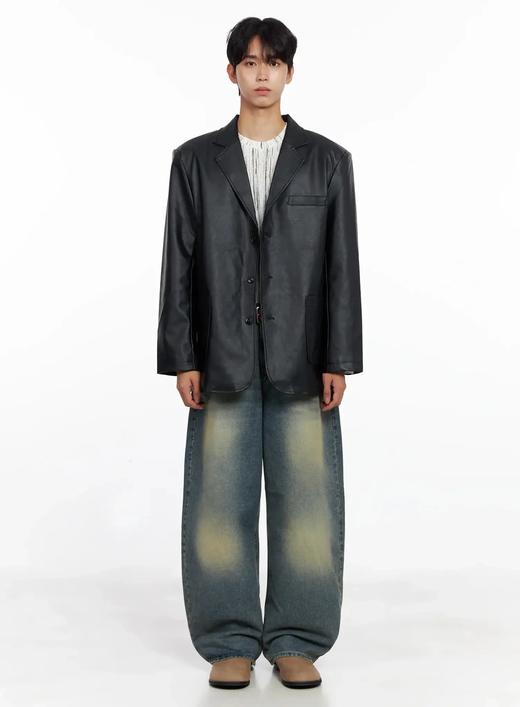 Men's Faux Leather Blazer Jacket IO516