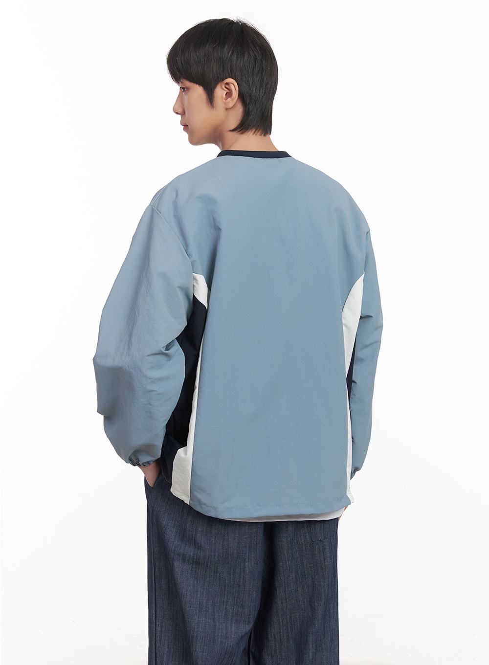 Men's V-Neck Windbreaker Sweatshirt (Light Blue) IM518