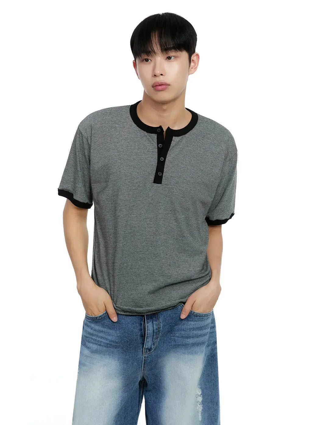 Men's Striped Henley T-shirt IG520