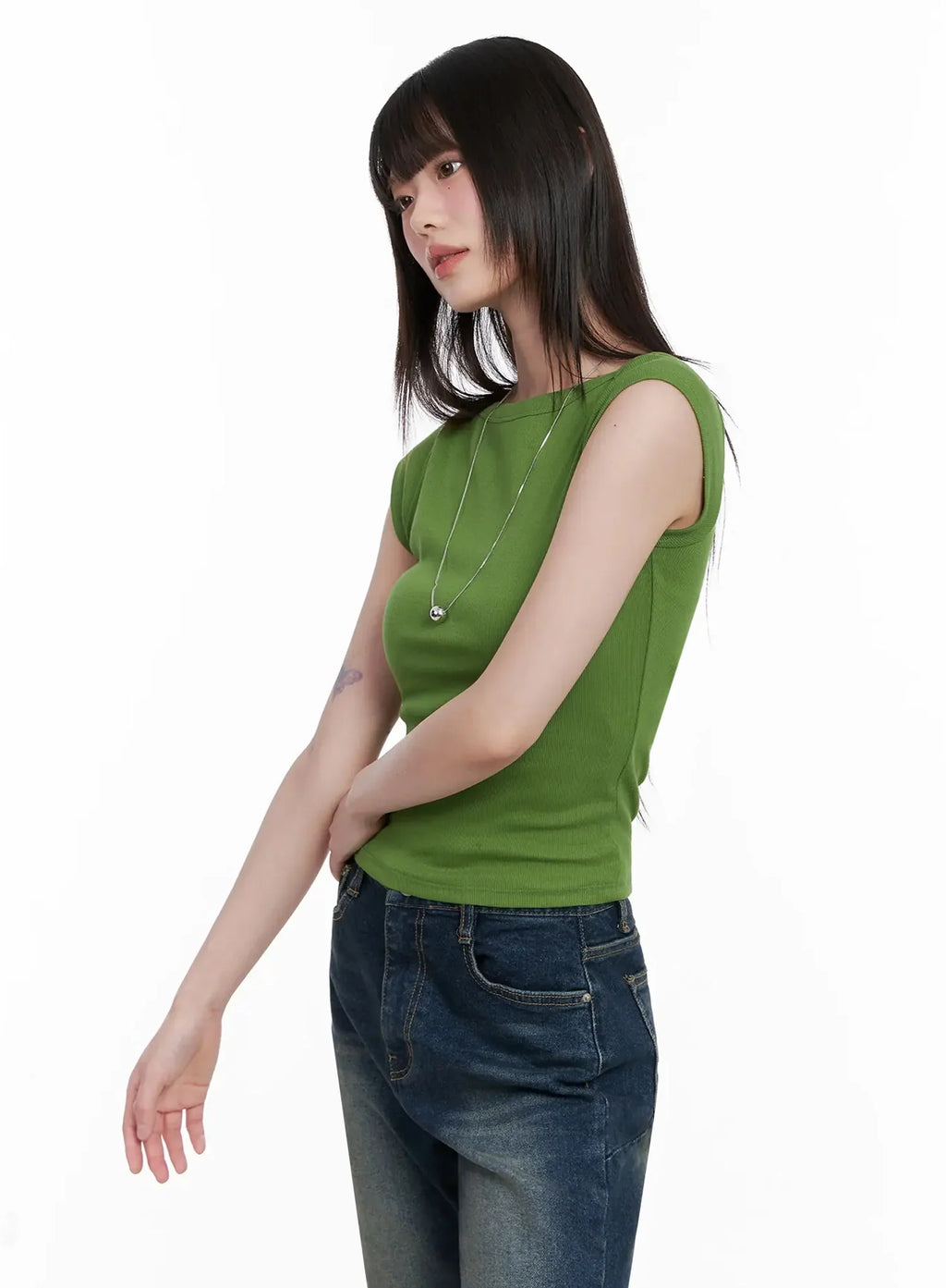 Green Ribbed Knit Top IL531