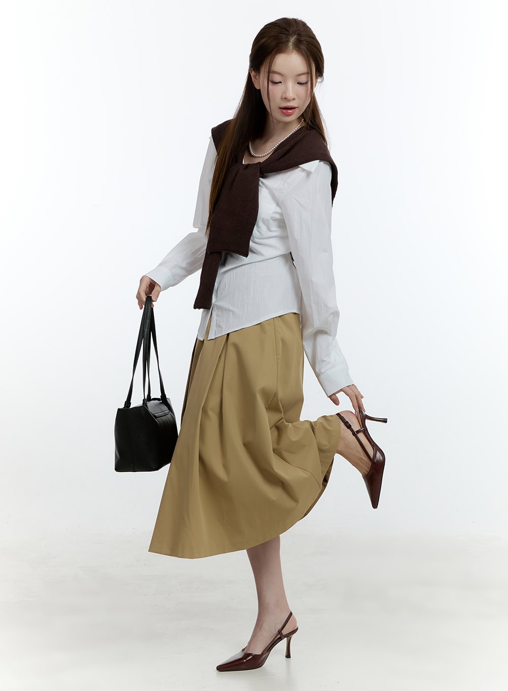 Flared Pintuck Midi Skirt CF503