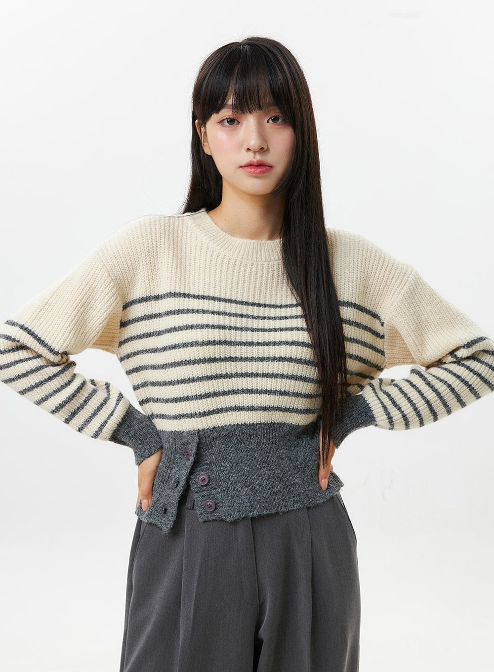 Stripe Buttoned Sweater OS306