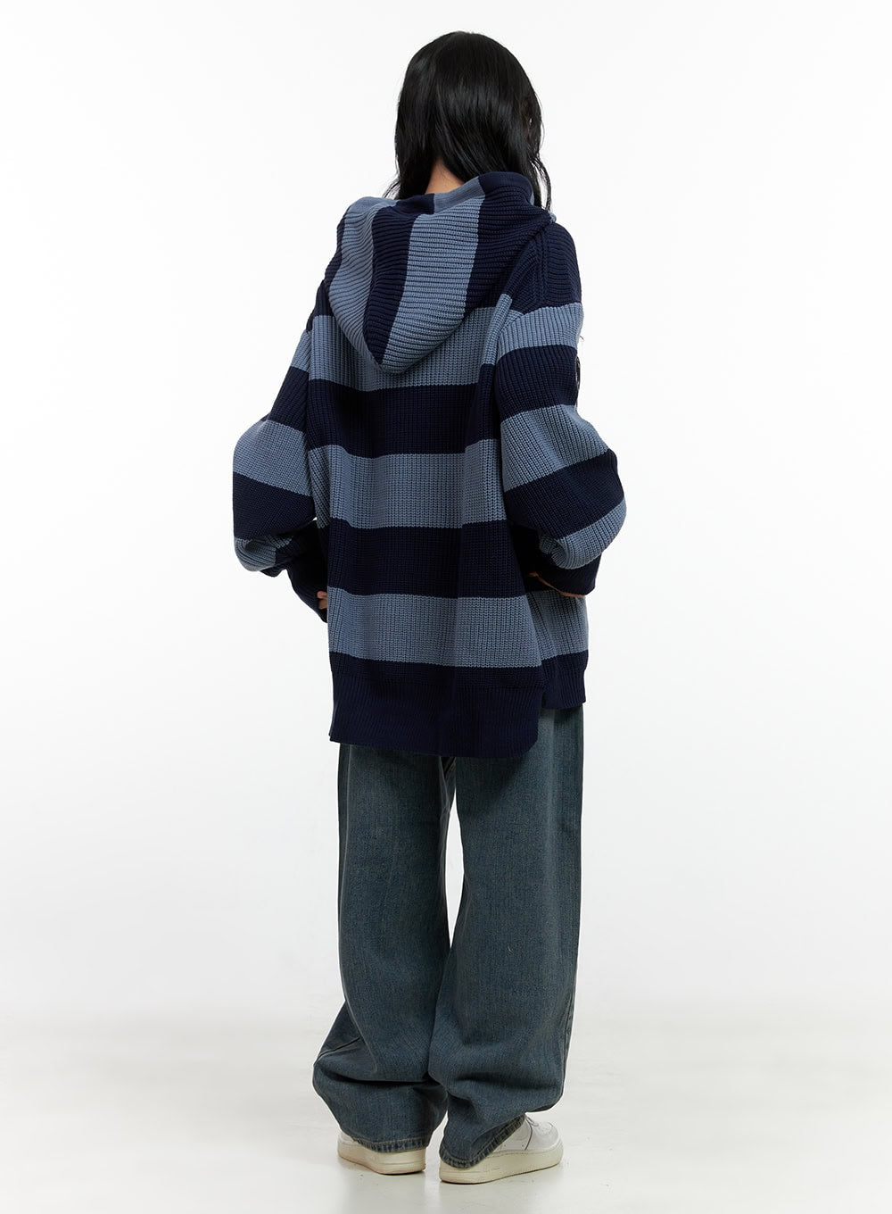 Buttoned Stripe Hoodie Sweater CN408