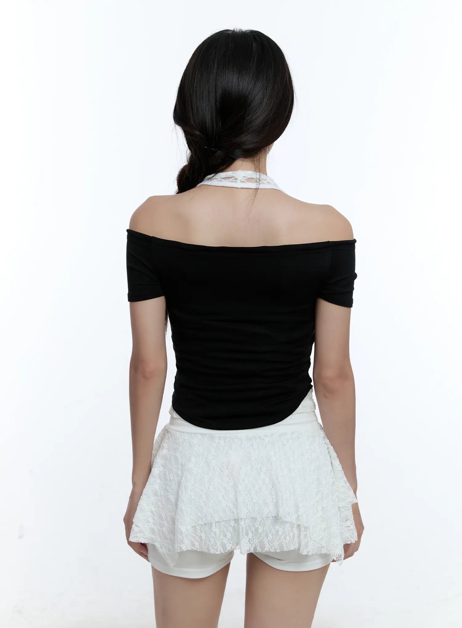 String Detail Off-Shoulder Crop Top CU527