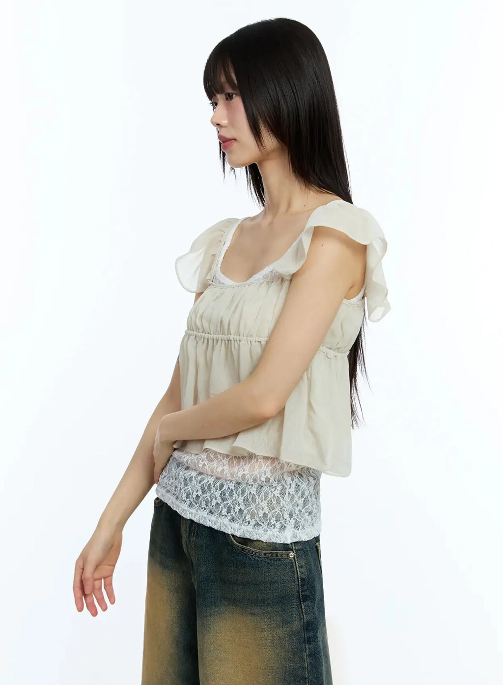 Square Neck Flared Crop Top IU523
