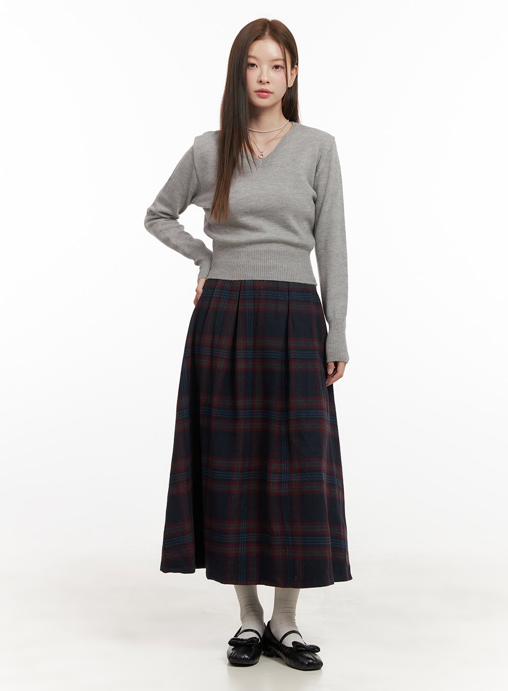 Wool Blend Checked Maxi Skirt OD418