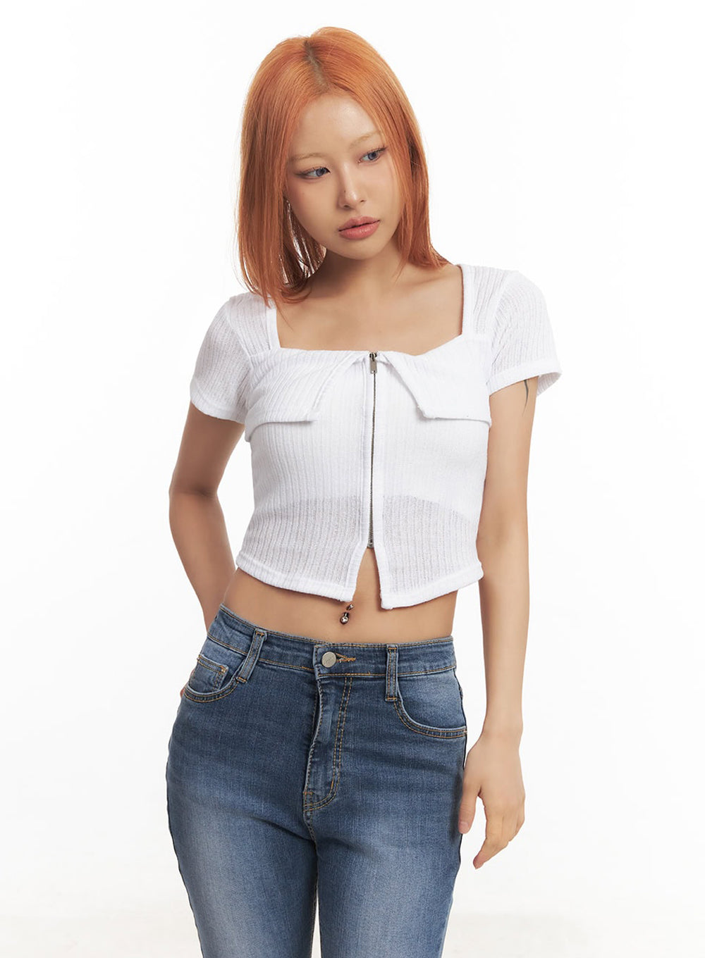 Zip-Up Square-Neck Crop Top IA517