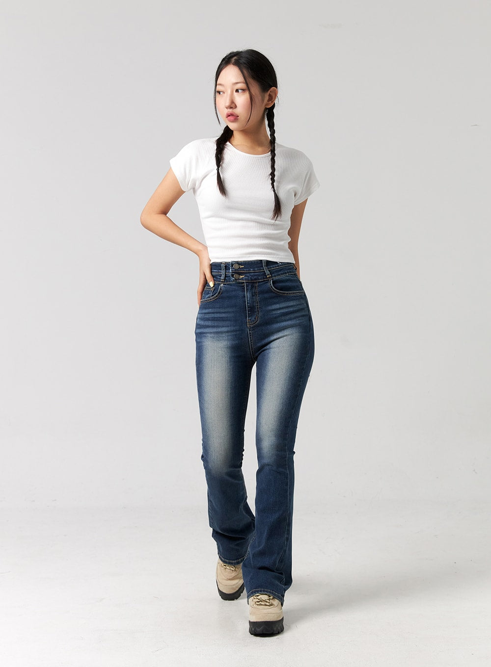 Washed Cotton Bootcut Jeans CG321