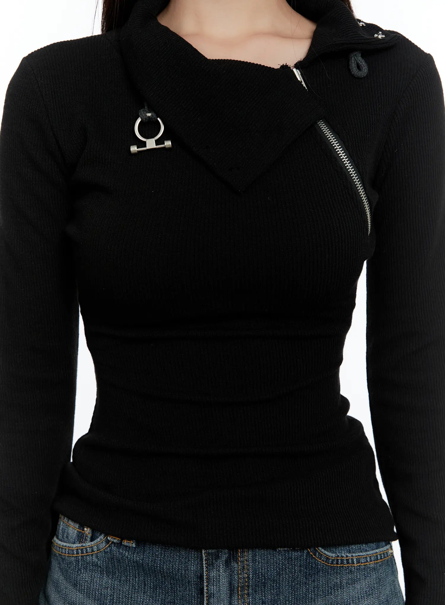 Zipper Detail Rib Knit Long Sleeve CS517