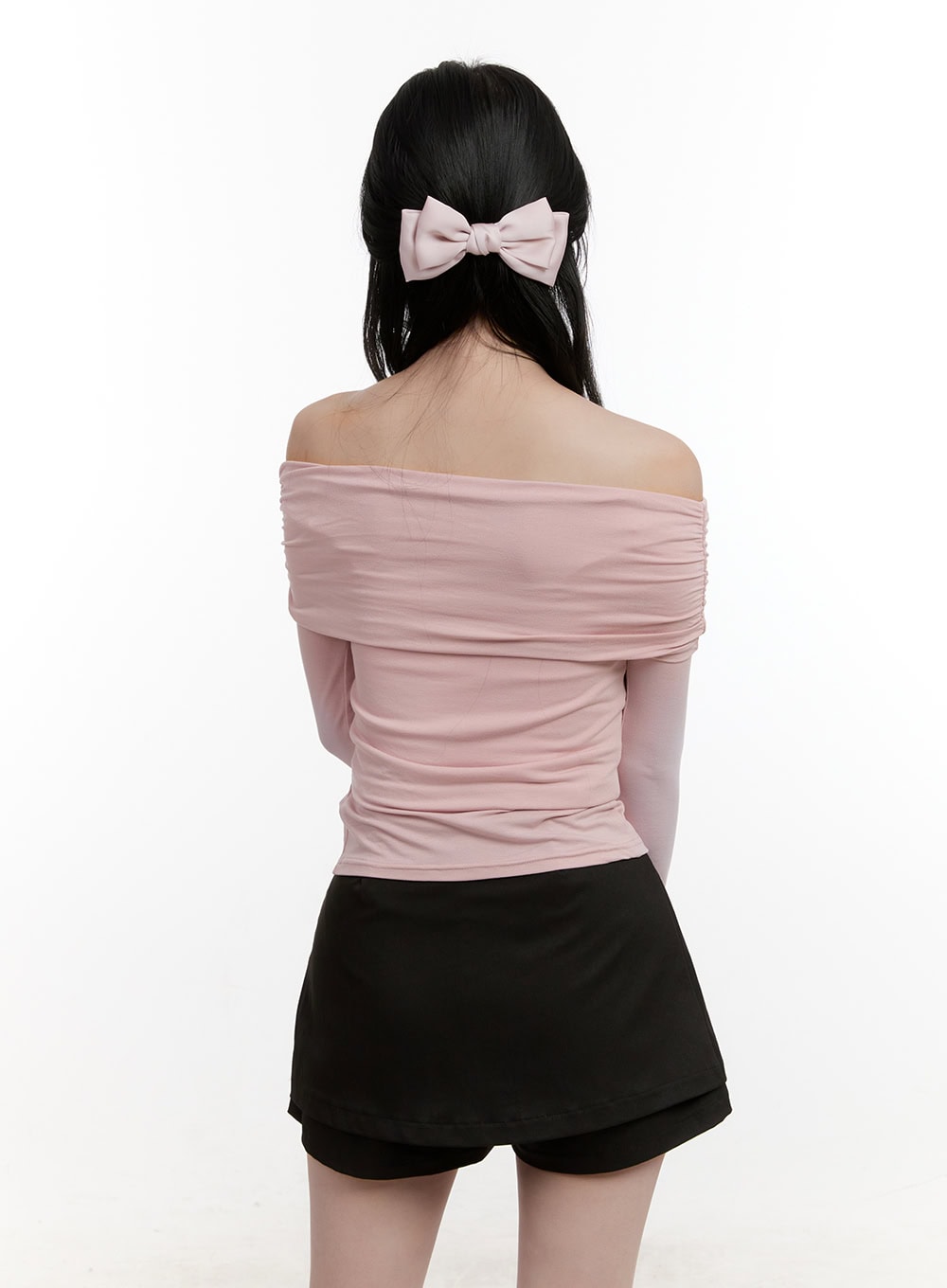 Shirred Off-Shoulder Buttoned Top CF528