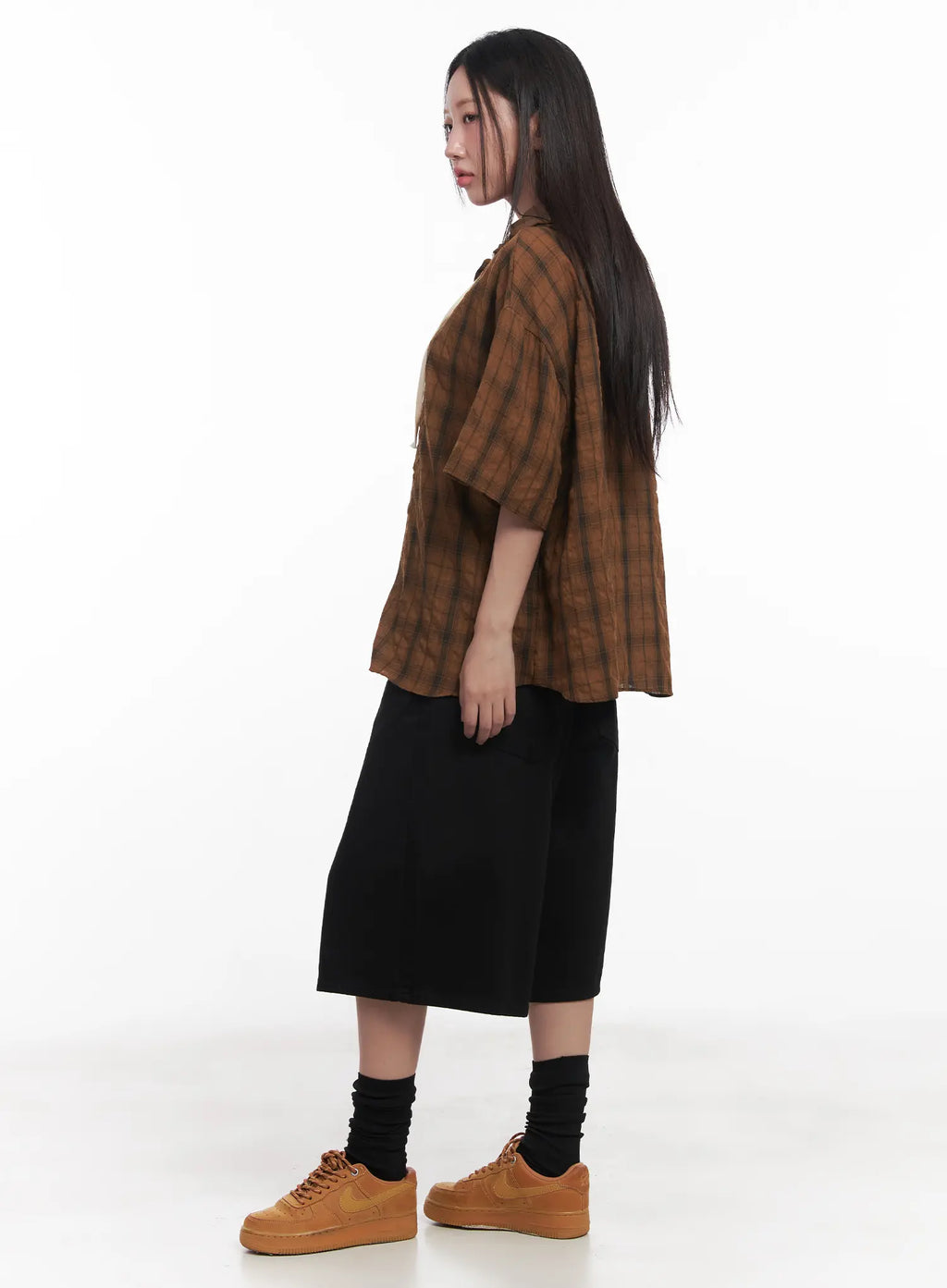 Plaid Hooded Oversized Shirt CU517