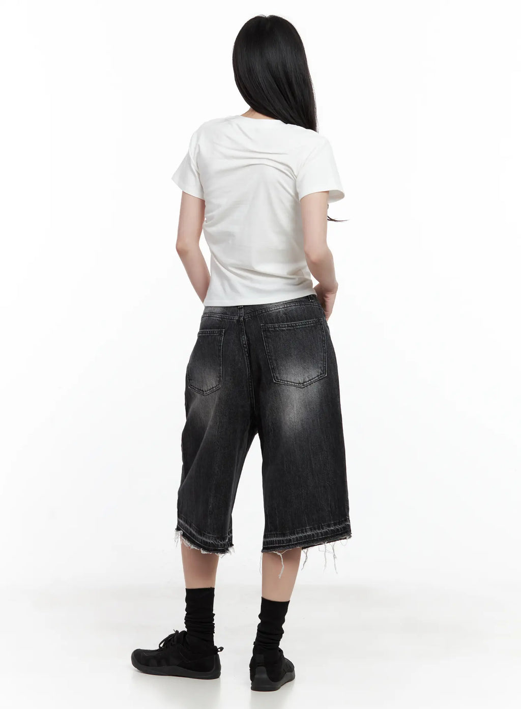 Distressed Washed Denim Jorts CU530