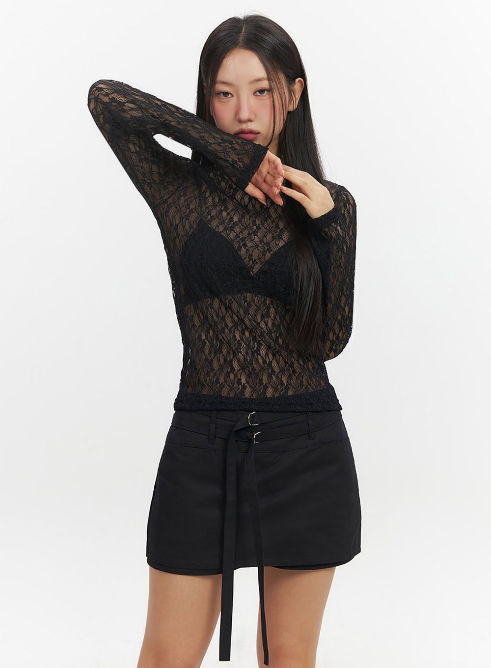 Sheer Lace Long Sleeve Top IF510