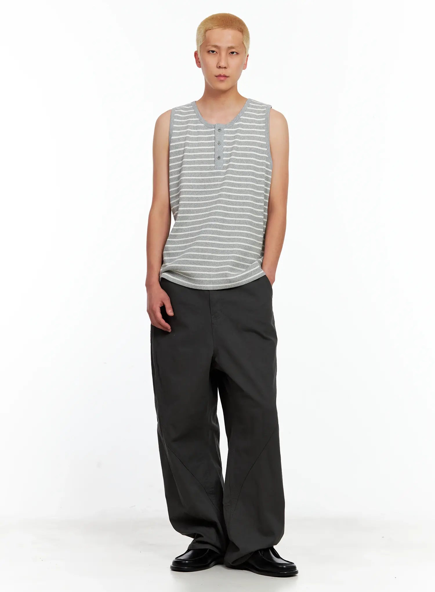 Men's Striped Henley Tank Top IL511