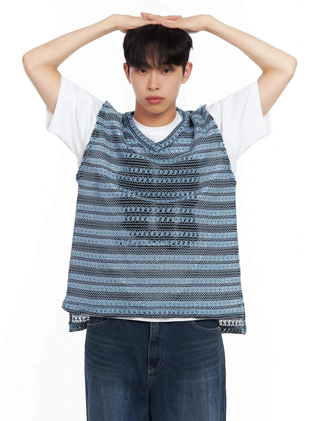 Men's Striped Knit V-Neck Vest IL516