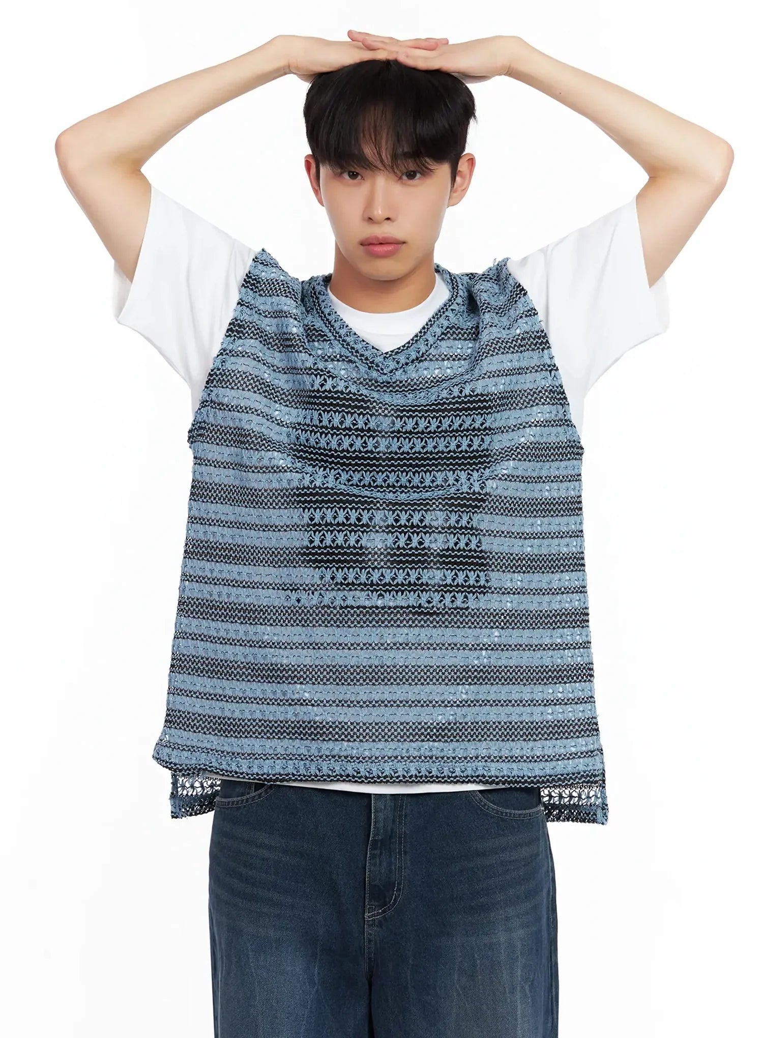 Men's Striped Knit V-Neck Vest IL516