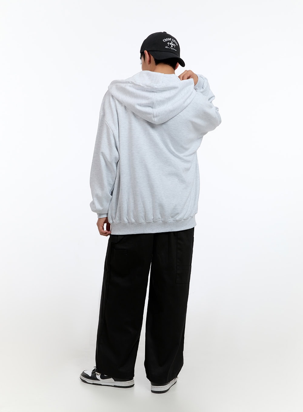 Men's Two-Way Zip-Up Lettered Hoodie (White) IS412