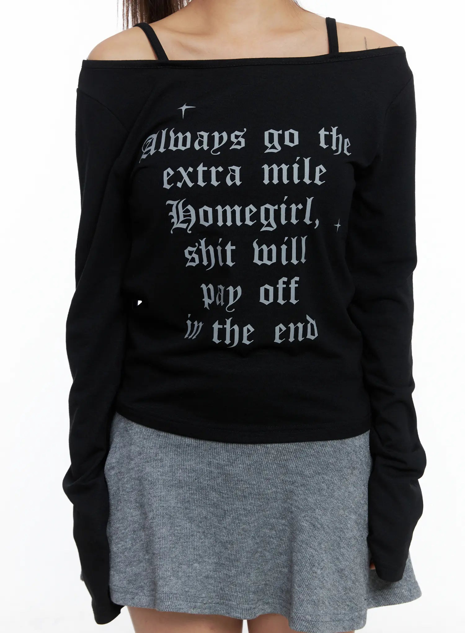 Graphic Off-Shoulder Long Sleeve Top CS505