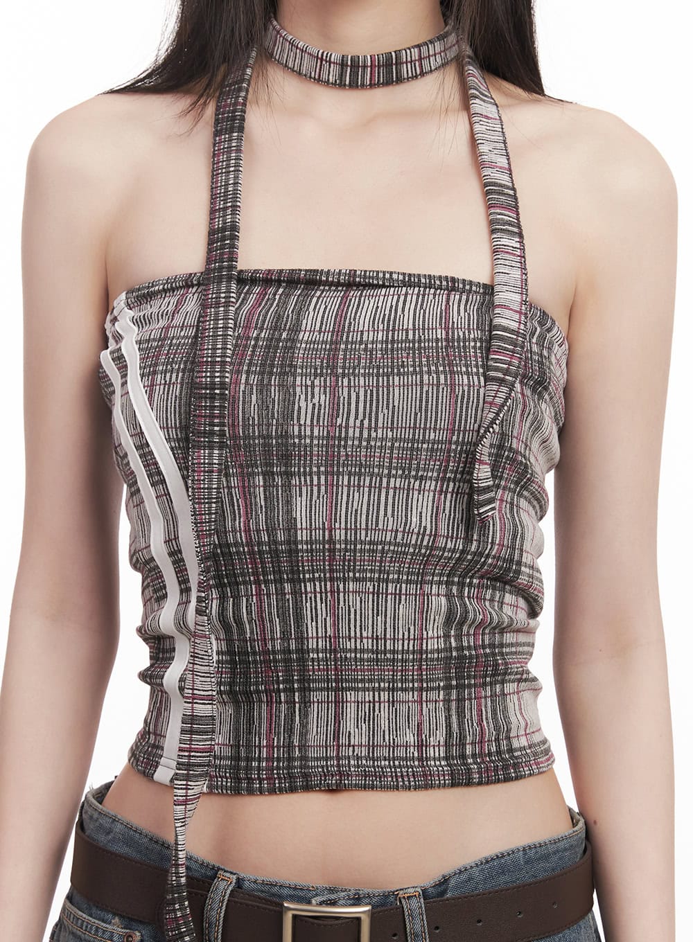 Checkered Tube Top & Scarf Set CM517