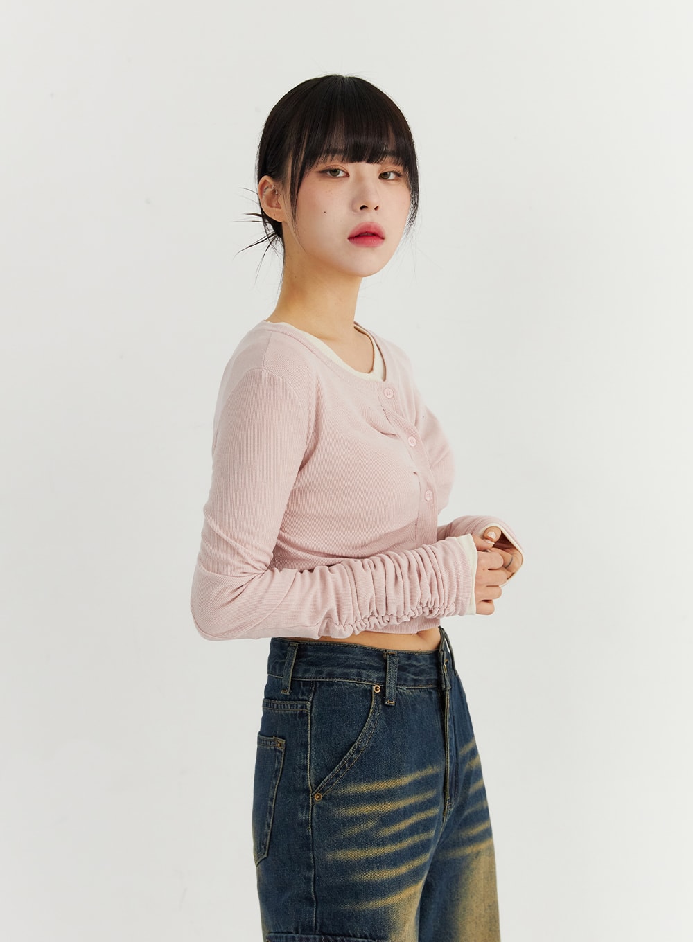 Ruched Button Down Cardigan CO319