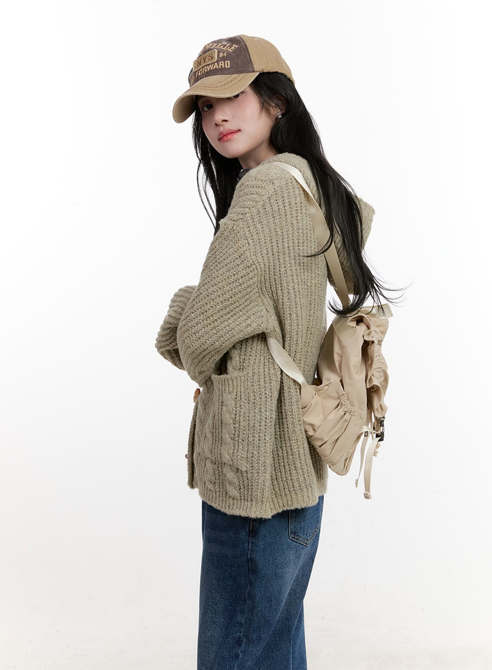 Oversized Cable Knit Hooded Cardigan CF527