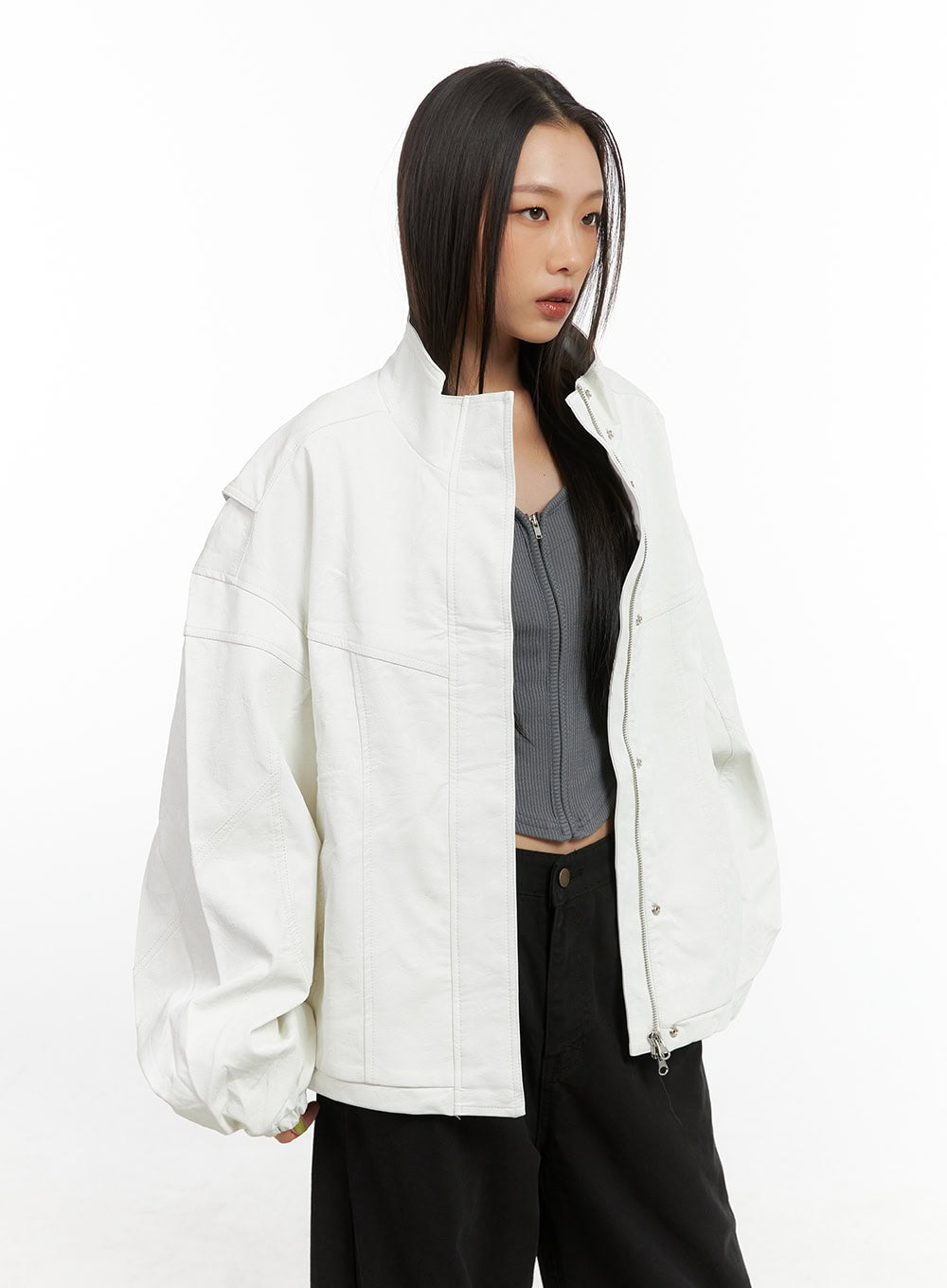 Washed Faux Leather Jacket CO424