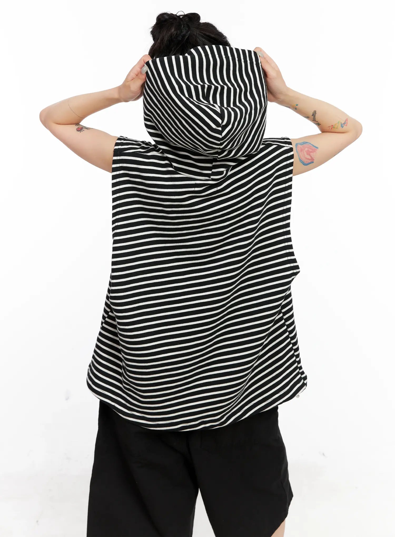 Oversized Striped Sleeveless Hoodie CL525