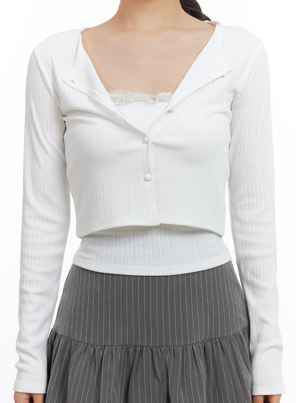 Elegant Lace Trim Crop Cardigan CO402