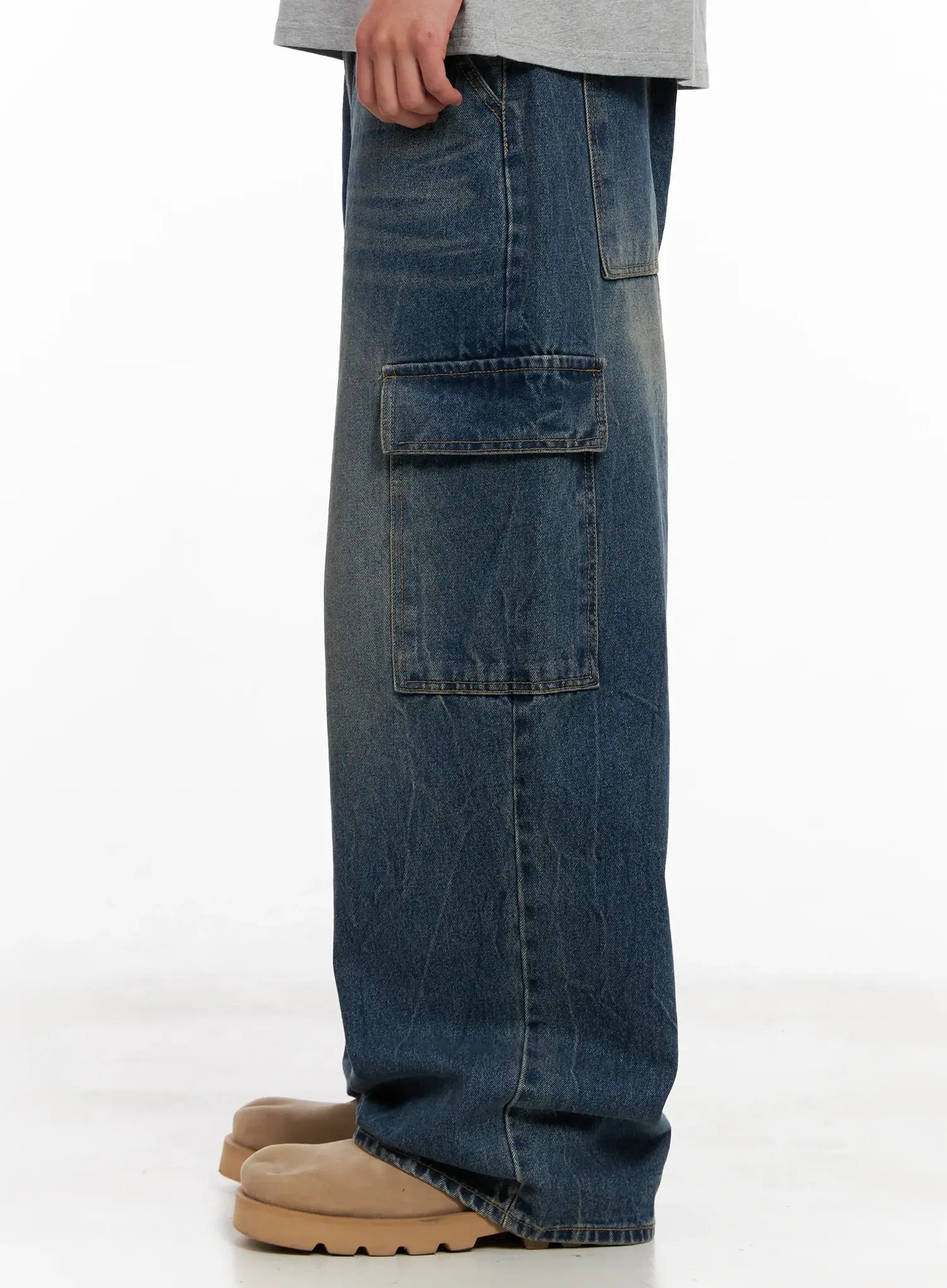 Men's Wide-Leg Cargo Denim Jeans IL518