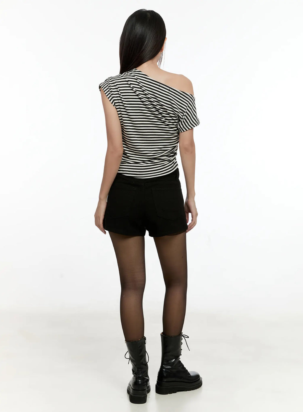 Striped Asymmetric Off-Shoulder Tee CG501