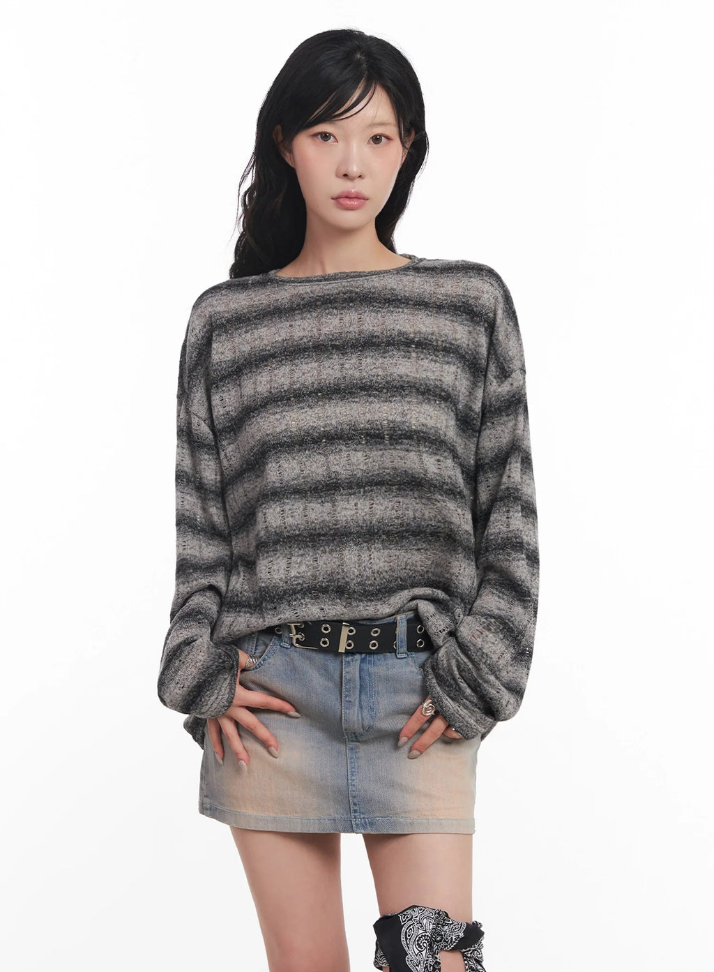 Striped Knit Long-Sleeve Pullover IC503